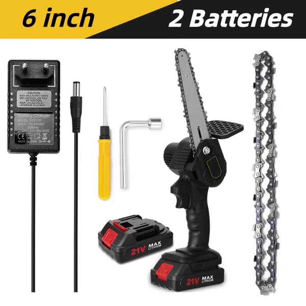 Bærbar Mini Elektrisk Motorsav, 6 Tommer, 21V, Ergonomisk Design,sort og 1pc