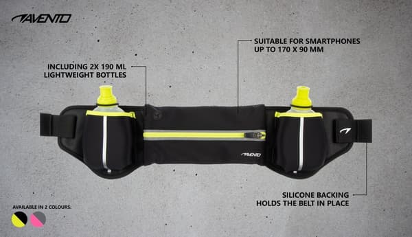 Hip bag with bottles AVENTO 44RA Black/Fluorescent yellow