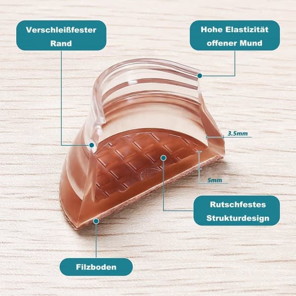 Stolsbensskydd i Silikon och Filt, För Snedställda och Raka Ben, Tyst och Golvskyddande (16/32-Pack)