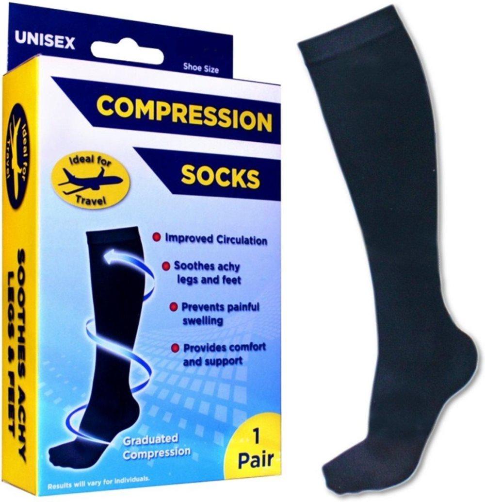 Unisex Support And Compression Socks Black 1-Pair Size 44-47 (9-12)