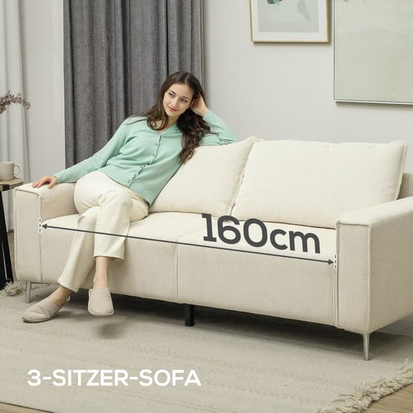 3 istuttava sohva, 193 x 77 x 80 cm, Kermaisenvalkoinen