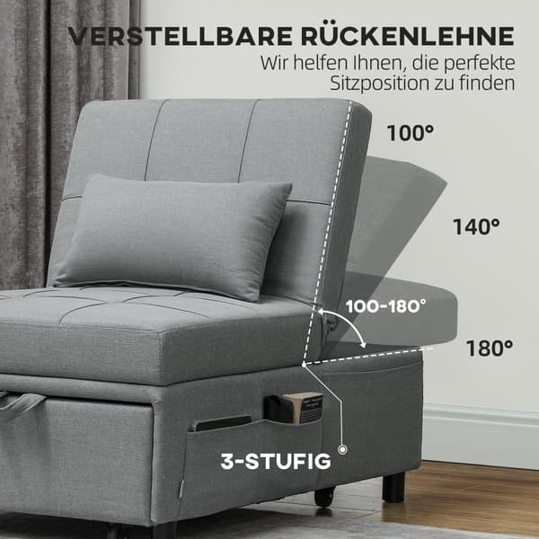 Sovstol med bäddfunktion, 3-i-1, 65.5x104x81 cm, Ljusgrå