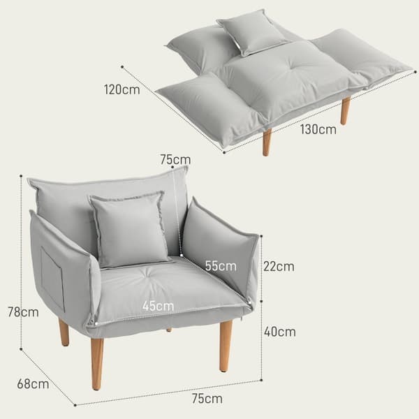 Nojatuoli, 2-in-1, 75x68x78 cm, Vaaleanharmaa