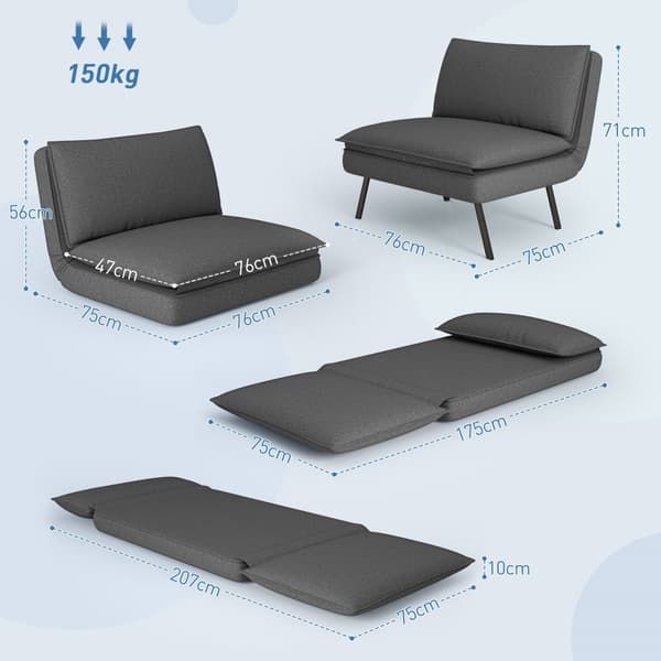 Golvsoffa, 4-i-1, 76x75x56 cm, Mörkgrå