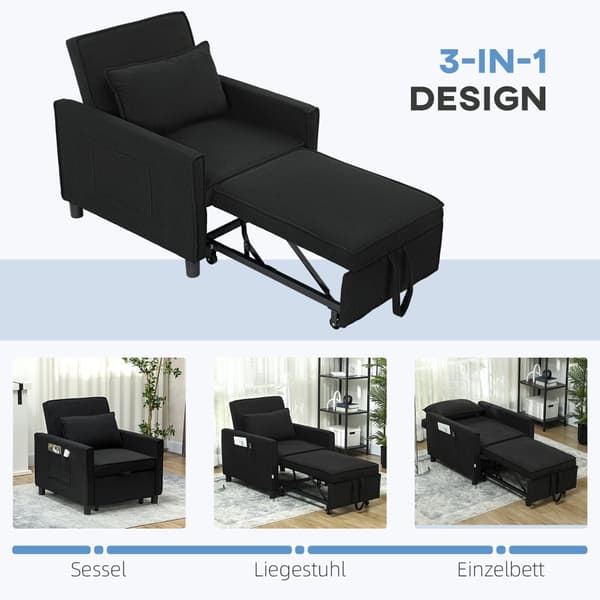 Sove Stol, 3-i-1, 74x84x81 cm, Sort