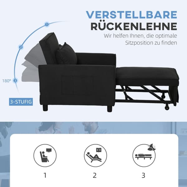 Sove Stol, 3-i-1, 74x84x81 cm, Sort