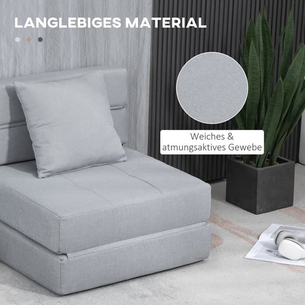 Sammenklappelig Lænestol, 70x70x61 cm (Sofa), 70x174x15 cm (Seng), Lys Grå