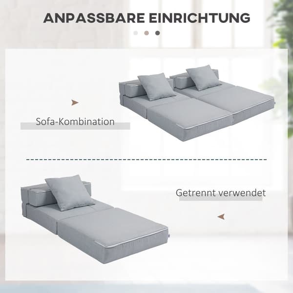 Sammenklappelig Lænestol, 70x70x61 cm (Sofa), 70x174x15 cm (Seng), Lys Grå