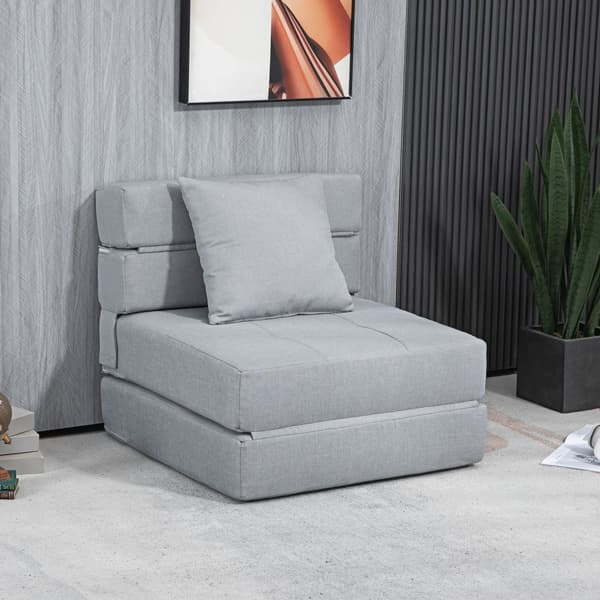 Sammenklappelig Lænestol, 70x70x61 cm (Sofa), 70x174x15 cm (Seng), Lys Grå