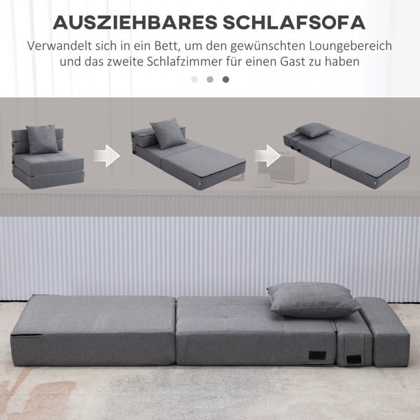 Sovstol, 2-i-1, 70x70x61 cm (Soffa), 70x174x15 cm (Säng), Mörkgrå