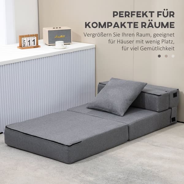 Sovstol, 2-i-1, 70x70x61 cm (Soffa), 70x174x15 cm (Säng), Mörkgrå