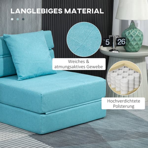 Sove Stol, 70x70x61 cm (Sofa), 70x174x15 cm (Seng), Blå