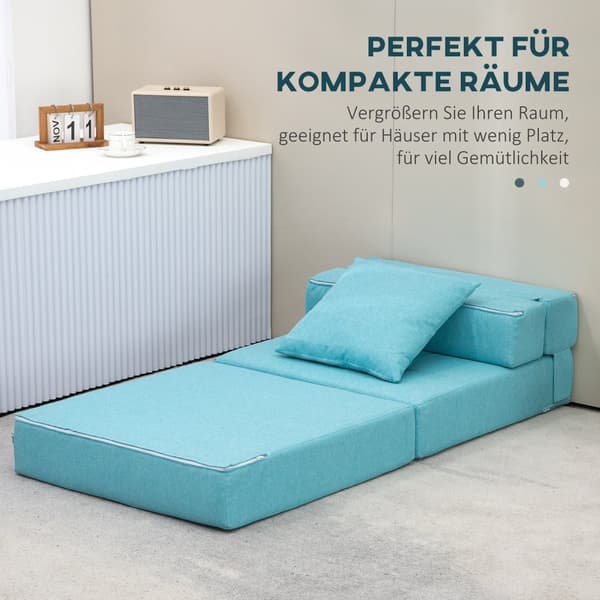 Sove Stol, 70x70x61 cm (Sofa), 70x174x15 cm (Seng), Blå