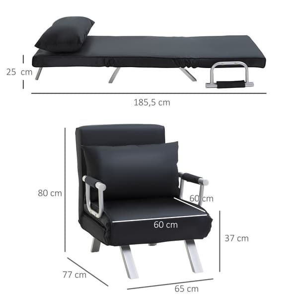 2-in-1 vuodesohva, 65P x 77L x 80K cm, Musta