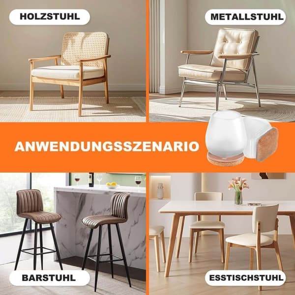 Tuolisukat huovalla, ääntä vaimentava lattiapäällyste lattioille, 8 kpl, neliömäisille ja vinoille tuolinjaloille