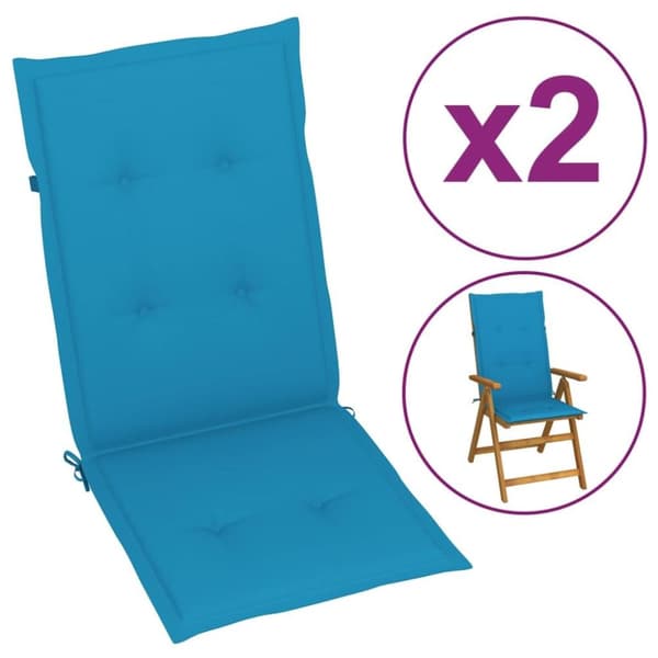 vidaXL stolehynder m. høj ryg 2 stk. 120x50x3 cm stof blå