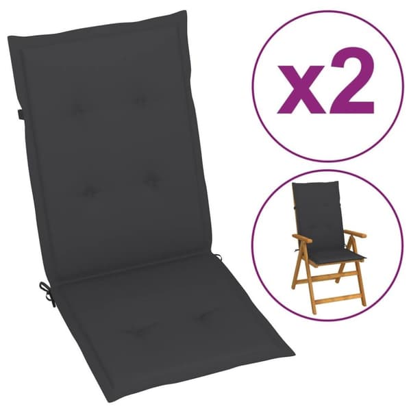 vidaXL stolehynder m. høj ryg 2 stk. 120x50x3 cm stof antracit
