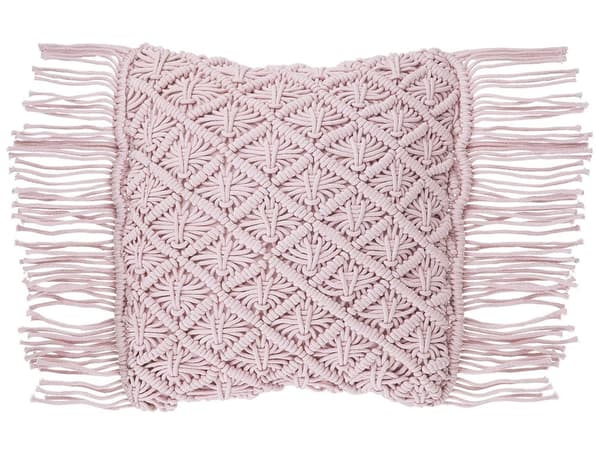 Prydnadskudde Rosa Bomull 40 x 40 cm Makramé med tofsar Boho Retro Dekortillbehör