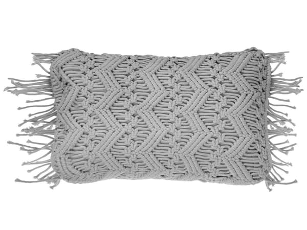 Prydnadskudde Grå Bomull Makramé 30 x 45 cm med Tofsar Boho Retro Dekor Hemtillbehör