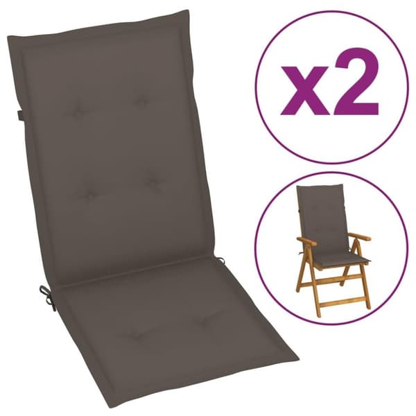 vidaXL stolehynder m. høj ryg 2 stk. 120x50x3 cm stof gråbrun