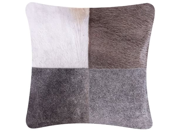 Prydnadskudde Grå Koskinn 45 x 45 cm Lappmönster Två Delar Lantlig Modern Dekor Accessoar