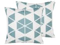 Miniatyrbild 1 av 7: Set med 2 trädgårdskuddar Vit och Blå Polyester Fyrkantig 45 x 45 cm Triangel Geometriskt Mönster