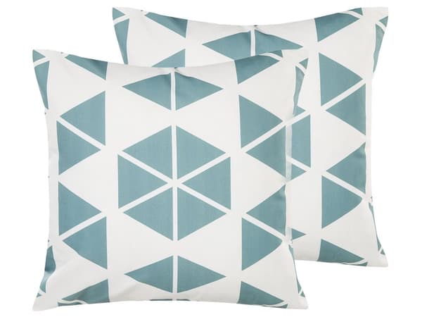 Set med 2 trädgårdskuddar Vit och Blå Polyester Fyrkantig 45 x 45 cm Triangel Geometriskt Mönster