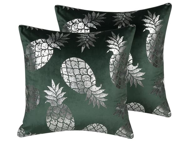 Set med 2 prydnadskuddar Grön 45 x 45 cm Ananasmotiv Folietryck Glamour Dekor Hemtillbehör