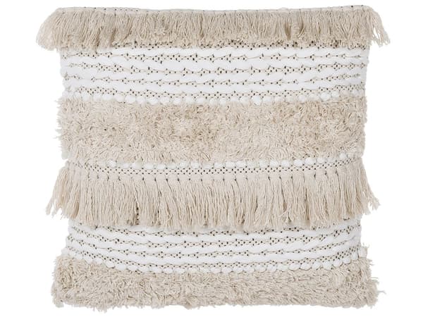 Set med 2 prydnadskuddar Beige 45 x 45 cm med tofsar Randigt mönster Boho Retro Dekor Tillbehör