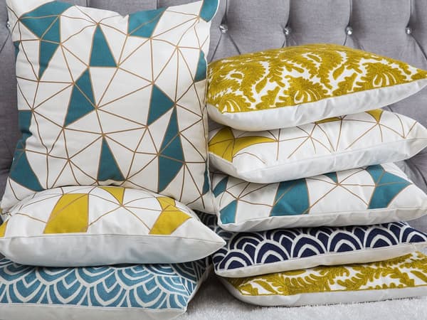 Set med 2 prydnadskuddar Gul Bomull 45 x 45 cm Geometriskt mönster Nättryck Dekortillbehör