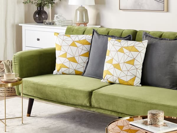 Set med 2 prydnadskuddar Gul Bomull 45 x 45 cm Geometriskt mönster Nättryck Dekortillbehör