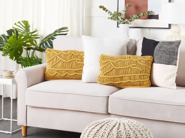Set med 2 prydnadskuddar Gul Bomull Makamé 30 x 50 cm Boho Retro Dekor Tillbehör
