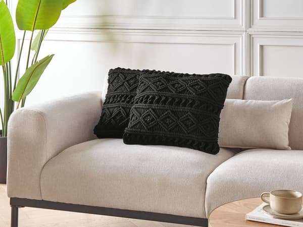 Dekorationskuddar Set av 2 Svart Bomull Macrame 45 x 45 cm Rep Boho Retro Dekor Tillbehör