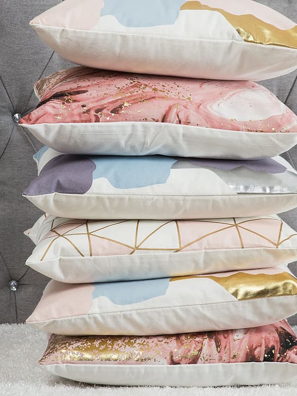 Set med 2 dekorativa kuddar Rosa Blå Guld 45 x 45 cm Abstrakt mönster Färgstänktryck Dekor Hemtillbehör