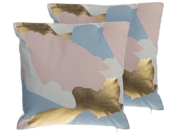 Set med 2 dekorativa kuddar Rosa Blå Guld 45 x 45 cm Abstrakt mönster Färgstänktryck Dekor Hemtillbehör