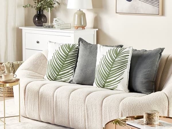 Set med 2 prydnadskuddar Vit Grönt Bomull 45 x 45 cm Palmbladstryck Blommotiv Modern Retro Dekor Tillbehör