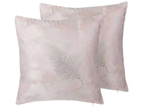Set med 2 prydnadskuddar Rosa 45 x 45 cm Subtilt fjädermotiv Glam Dekor Hemtillbehör