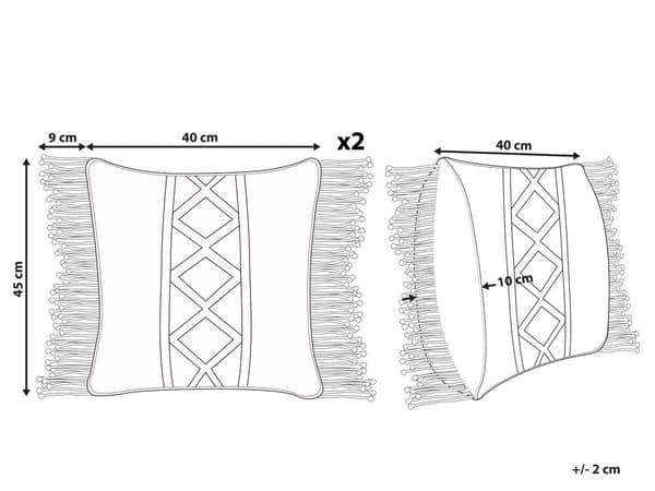 2 st Dekorationskuddar Beige Bomull Macrame 40 x 45 cm med Tofsar Rep Boho Retro Dekor Tillbehör