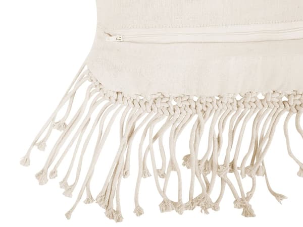 2 st Dekorationskuddar Beige Bomull Macrame 40 x 45 cm med Tofsar Rep Boho Retro Dekor Tillbehör