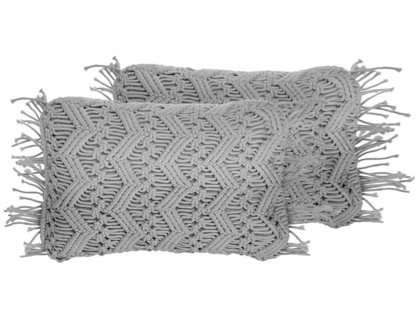Set med 2 prydnadskuddar Grå Bomull Makramé 30 x 45 cm med Tofsar Boho Retro Dekor Hemtillbehör