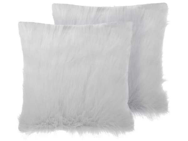 Set med 2 prydnadskuddar Vit Polyester Fuskpäls 45 x 45 cm Shaggy