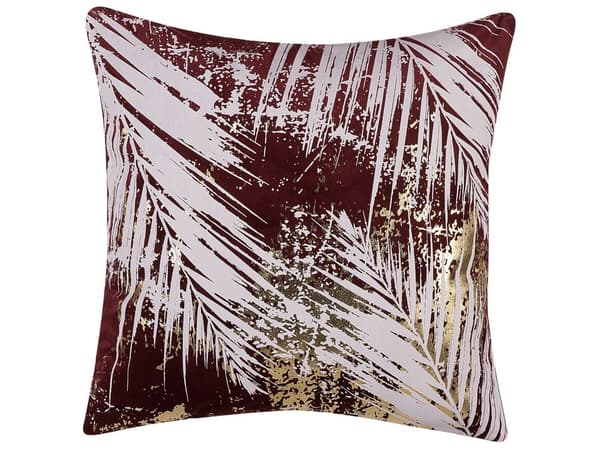 Set med 2 prydnadskuddar Vinröd 45 x 45 cm Palmbladsmönster Blommotiv Glamour Dekor Tillbehör