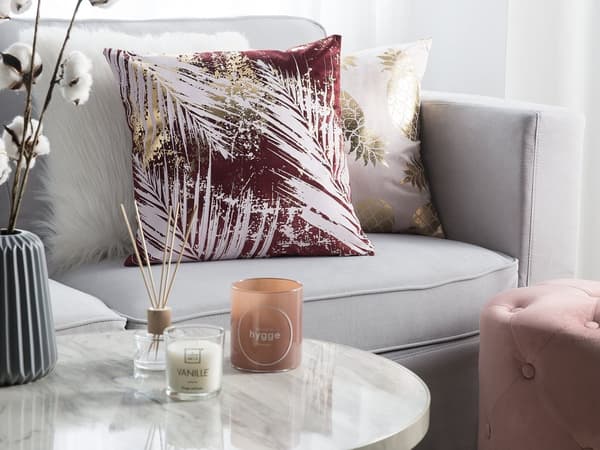 Set med 2 prydnadskuddar Vinröd 45 x 45 cm Palmbladsmönster Blommotiv Glamour Dekor Tillbehör