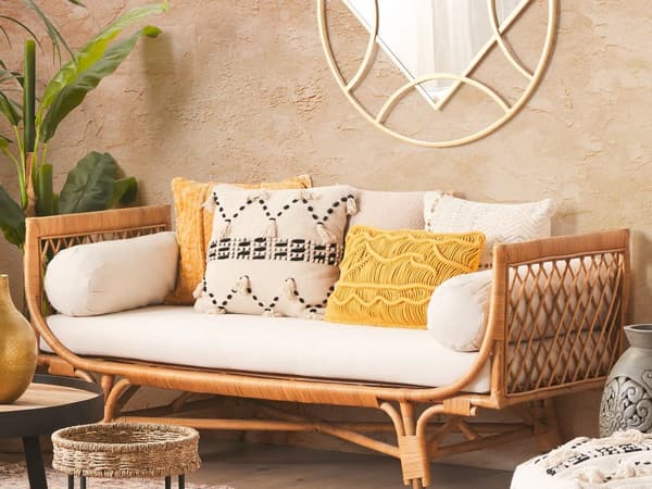 Set med 2 prydnadskuddar Beige Bomull 45 x 45 cm med tofsar Boho Dekoration