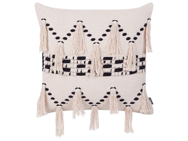 Set med 2 prydnadskuddar Beige Bomull 45 x 45 cm med tofsar Boho Dekoration