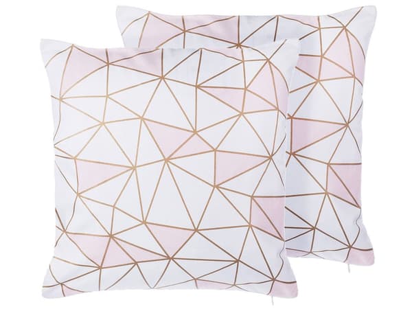 Set med 2 prydnadskuddar Rosa Bomull 45 x 45 cm Geometriskt mönster Nättryck Dekortillbehör