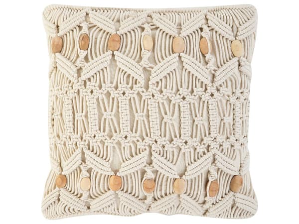 Set av 2 Dekorationskuddar Beige Bomull Macrame 45 x 45 cm Rep Boho Retro Dekor Tillbehör