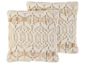 Miniatyrbild 1 av 9: Set av 2 Dekorationskuddar Beige Bomull Macrame 45 x 45 cm Rep Boho Retro Dekor Tillbehör