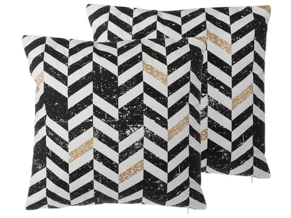 Set med 2 prydnadskuddar Svart Vit Guld Bomull 45 x 45 cm Chevronmönster Geometriskt tryck Glamour