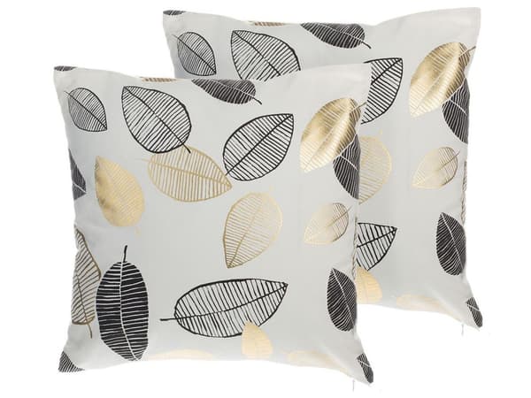 Set med 2 prydnadskuddar Guld Svart Bomull 45 x 45 cm Bladmönster Folietryck Dekor